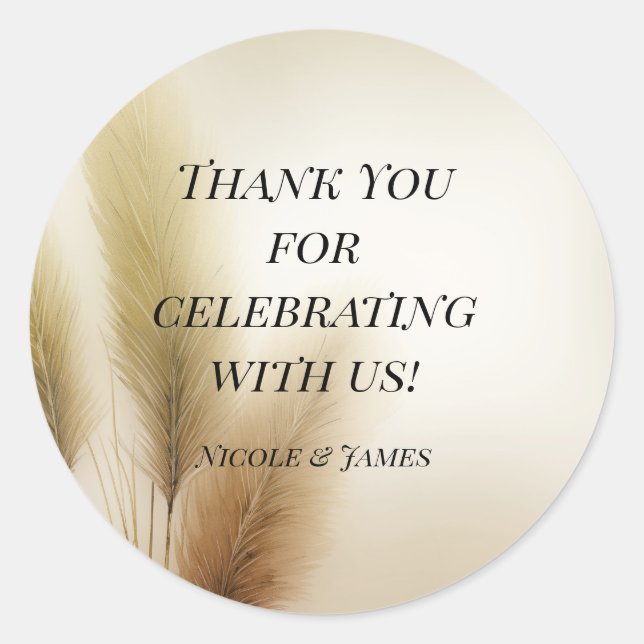 Sticker Rond Golden Pampas Grass Bohemian Boho Mariage (Devant)