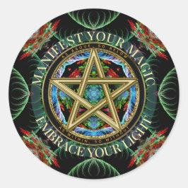 Sticker Rond Golden Pentacle Magick Fractals
