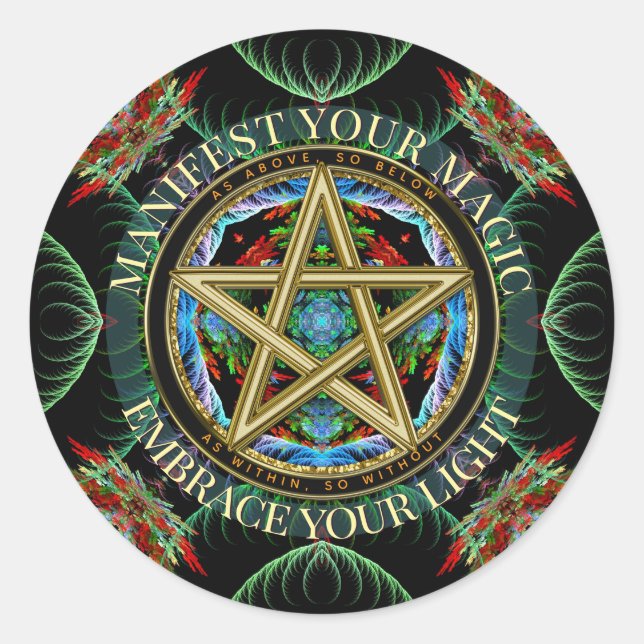 Sticker Rond Golden Pentacle Magick Fractals (Devant)