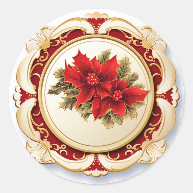 Sticker Rond Golden Red Scroll Poinsettia (Devant)
