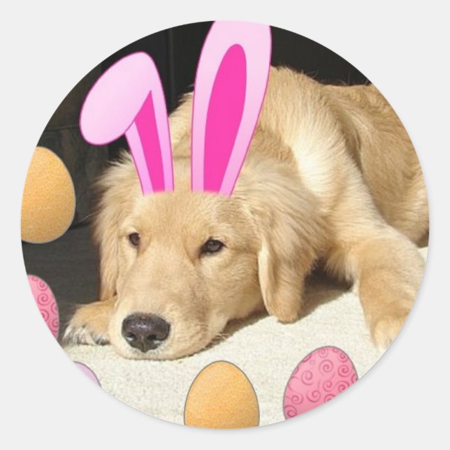 Sticker Rond Golden Retriever de Pâques (Devant)