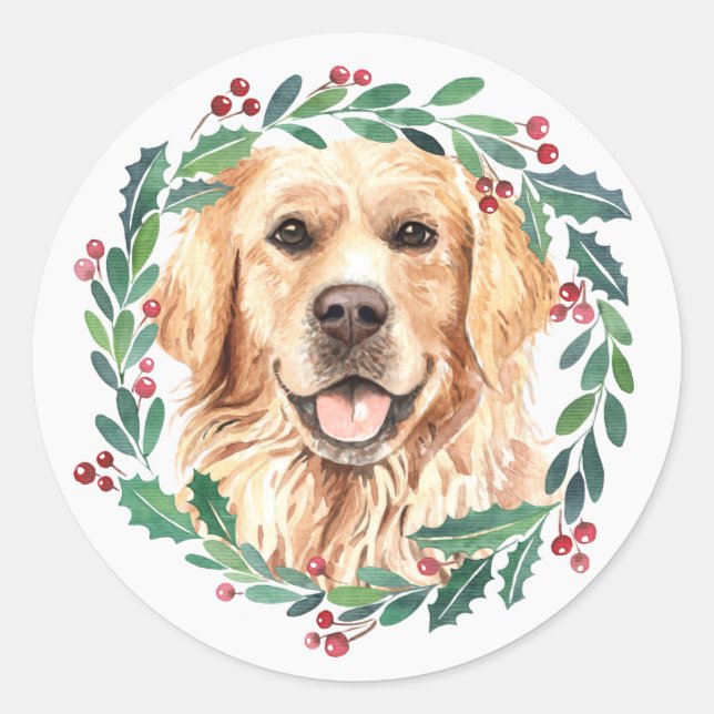 Sticker Rond Golden Retriever Elegant Chien Noël (Devant)