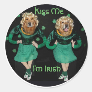 Sticker Rond Golden Retriever Irish Stepdancers