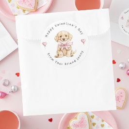 Sticker Rond Golden Retriever Puppy Valentine's Day Kids