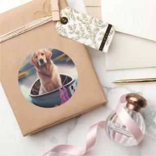 Sticker Rond Golden Retriever sur une pagaie : Une aventure pit