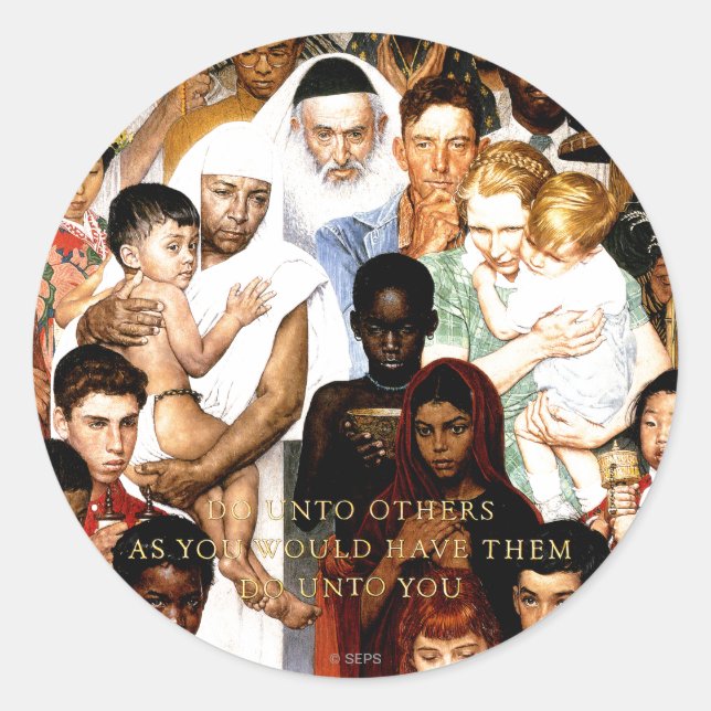 Sticker Rond Golden Rule (Do to other) par Norman Rockwell (Devant)
