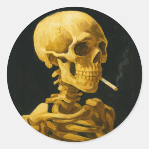 Sticker Rond Golden Skull Smoking - Unique Van Gogh Inspiré