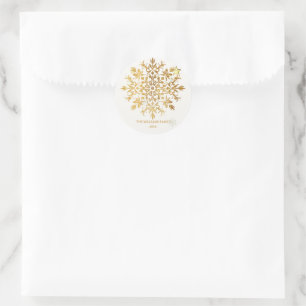 Sticker Rond Golden Snowflake - Christmas Cute Nom de famille