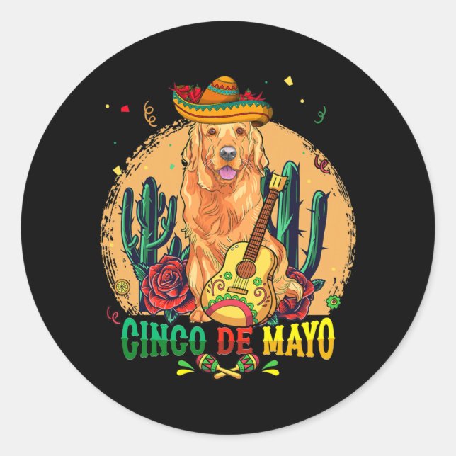 Sticker Rond Golden Sombrero Cinco De Mayo Chiens mexicains (Devant)