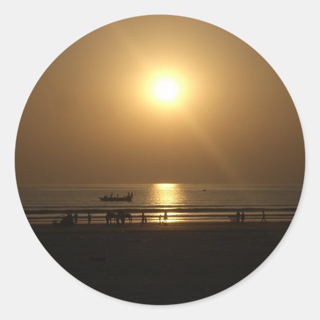 Sticker Rond Golden Summer Sunset Réflexion sur la plage (Devant)