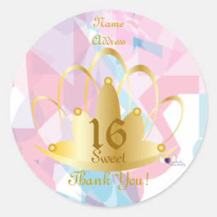 Sticker Rond Golden Tiara Sweet, 16 Sticker-Cust.
