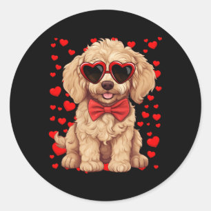 Sticker Rond Goldendoodle Cœur Sungles Nœud Papillon Saint-Vale