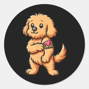 Sticker Rond Goldendoodle I Love Grandma Funny Chien Tattoo