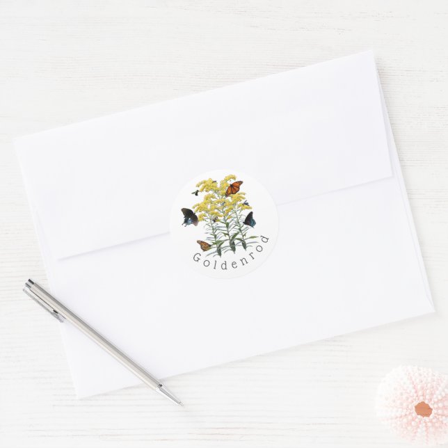 Sticker Rond Goldenrod Solidago Fleur sauvage et pollueurs (Enveloppe)