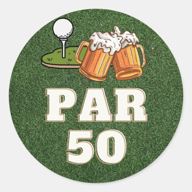 Sticker Rond Golf 50e Anniversaire Par Cinquante sur vert avec  (Devant)
