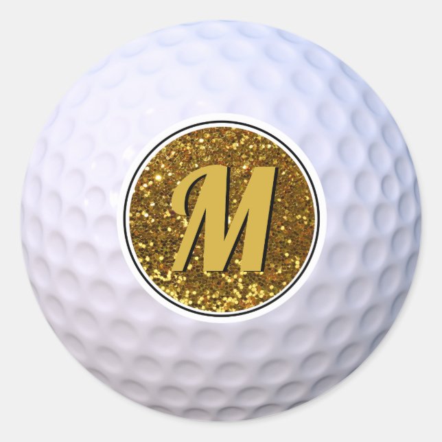 Sticker Rond Golf Ball Faux Gold Parties scintillant Monogramme (Devant)
