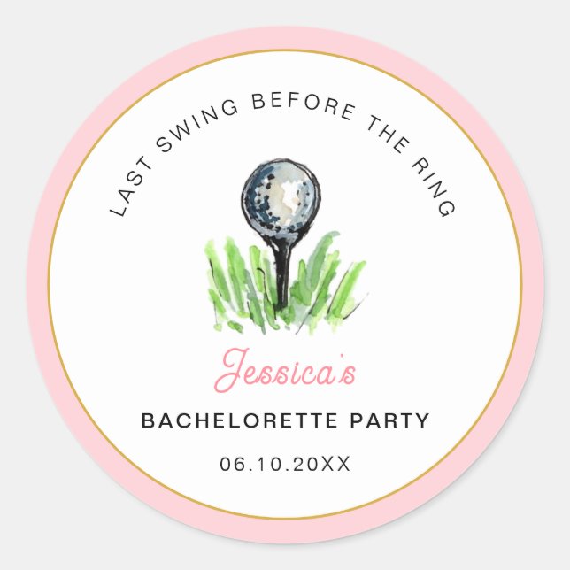 Sticker Rond Golf "Dernière balançoire avant l'anneau" Bachelor (Devant)