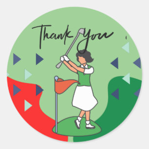 Sticker Rond Golf Femme Lady Golfing Merci