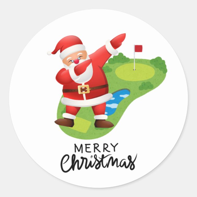 Sticker Rond Golf Joyeux Noël avec le golf du Père Noël (Devant)