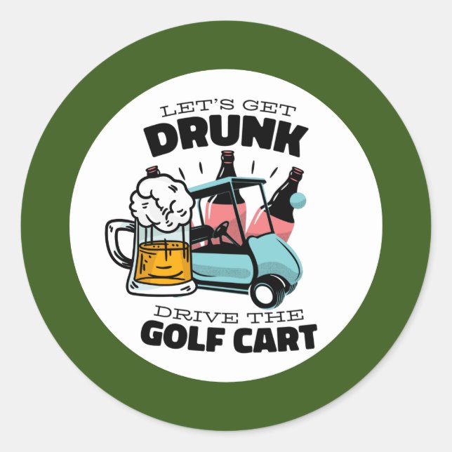 Sticker Rond Golf Let’s Par avec voiturette de golf (Devant)