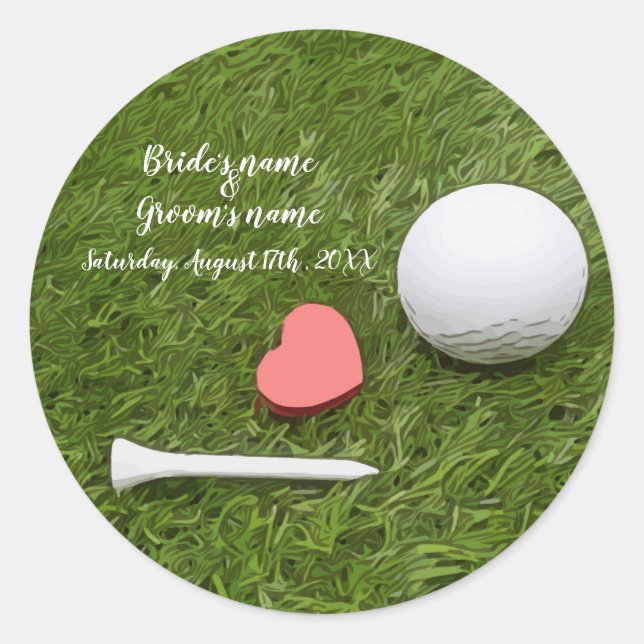 Sticker Rond Golf Mariage balle de golf et tee avec amour vert (Devant)