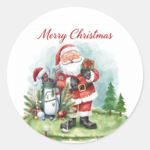 Sticker Rond Golf noël Santa Claus équitation voiturette de gol