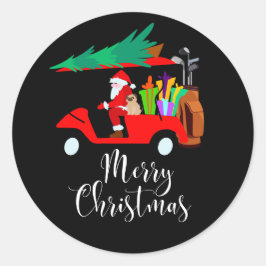 Sticker Rond Golf noël Santa Claus équitation voiturette de gol