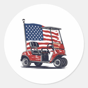 Sticker Rond Golf Part Drapeau américain 4 juillet Sport Patrio