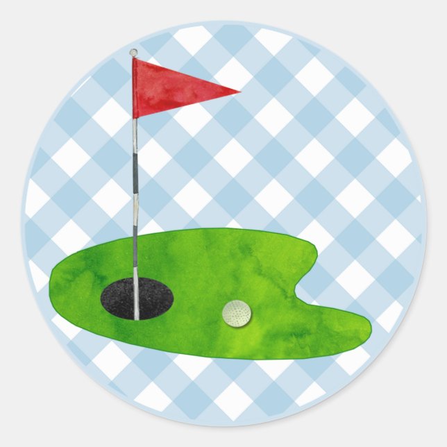 Sticker Rond Golf Plaid Blue White Preppy Country Club (Devant)