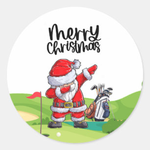 Sticker Rond Golf Santa Claus en golf Noël