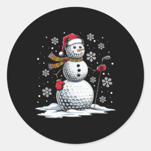 Sticker Rond Golf Snowman Golf Player Santa Hat Christmas Amusa