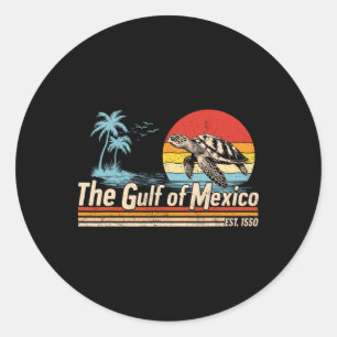 Sticker Rond Golfe Du Mexique Forever Turtle Plage Vintage Mens