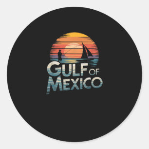 Sticker Rond Golfe du Mexique Retro Sunset Pêche & Bateau