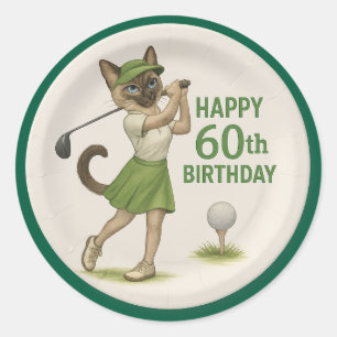 Sticker Rond Golfer 60e anniversaire pour Amoureux des chats
