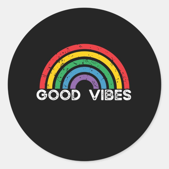Sticker Rond Good Vibes - Rainbow LGBTQ Positif (Devant)