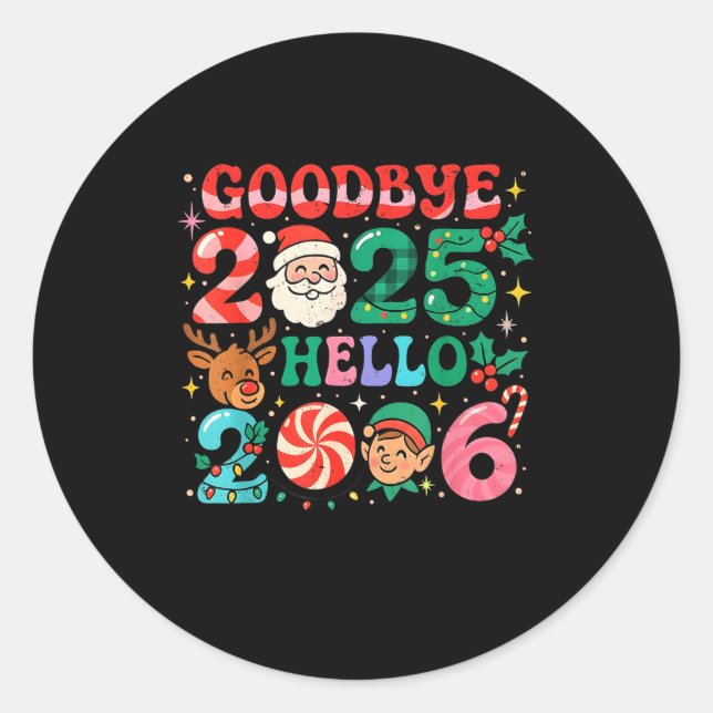 Sticker Rond Goodbye 2025 Hello 2026 Cute Christmas New Year  (Devant)