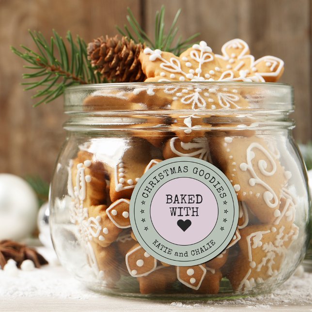 Sticker Rond Goodies de Noël mignonnes Coeur Personnalisé (Modern Christmas Goodies Heart Personalized Classic Round Sticker)