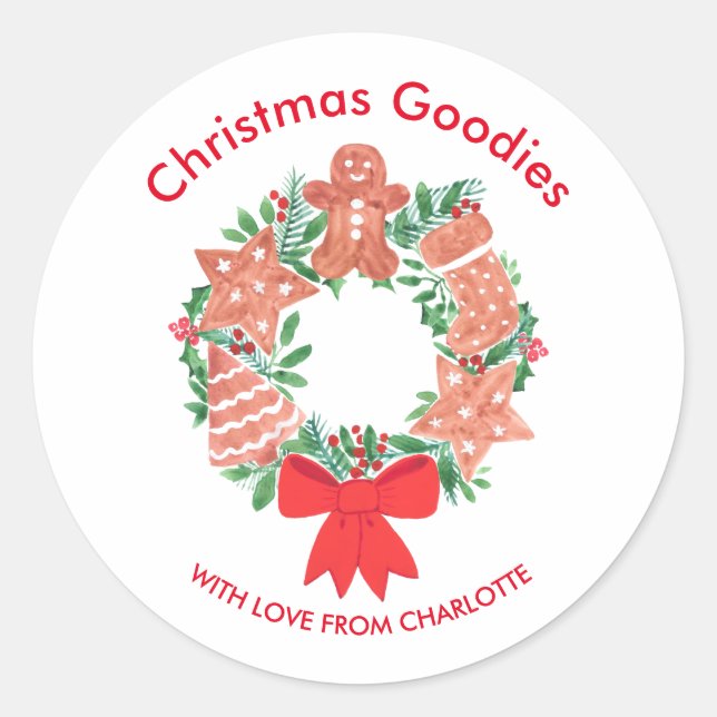Sticker Rond Goodies de Noël mignons Nom de la couronne (Devant)