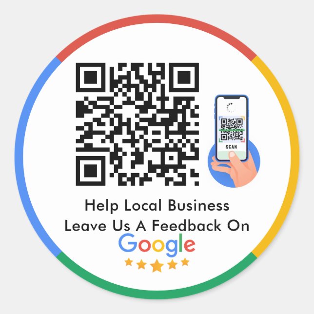 Sticker Rond Google Avis | Aide Classe de code QR d'entreprise  (Devant)