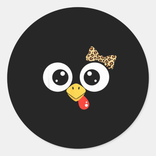Sticker Rond Googly-eyed Turkey With Leopard Bow, Funny Cartoon (Devant)