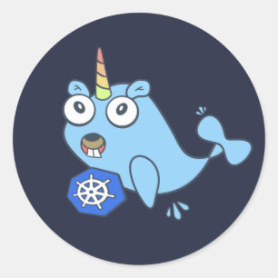 Sticker Rond Gopher Golang Docker licorne avec Kubernetes