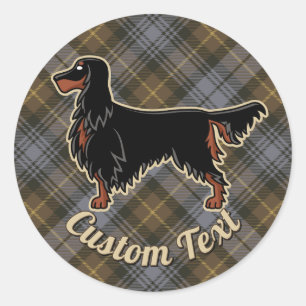 Sticker Rond Gordon Setter sur Patiné Gordon Tartan
