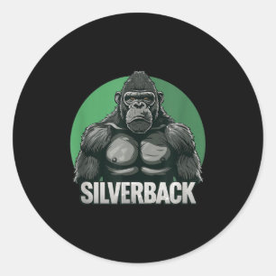 Sticker Rond Gorille Fort Dos Argenté Pour Amateurs de Singes
