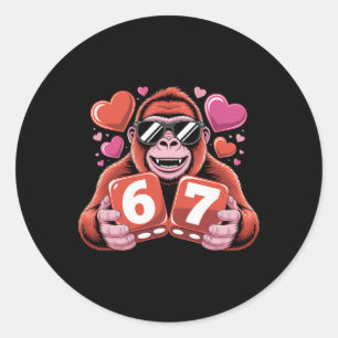 Sticker Rond Gorille Mignon Six Sept Avec Coeurs Design Romanti