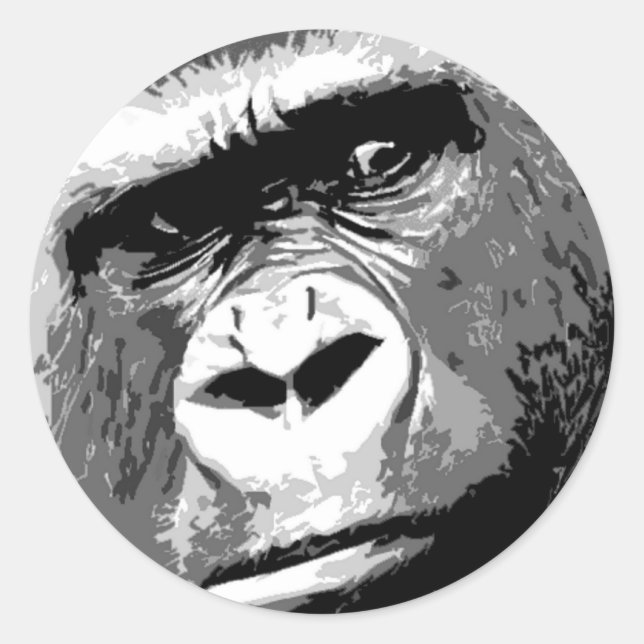 Sticker Rond Gorille noire et blanche (Devant)
