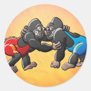 Sticker Rond Gorilles de lutte