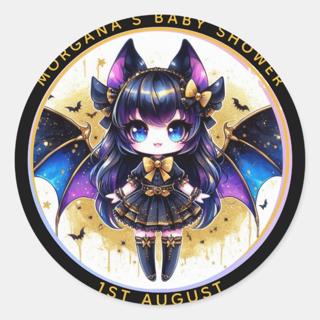 Sticker Rond Goth Baby Girl Douche Bat Vampire Merci (Devant)