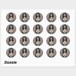 Sticker Rond Goth Vampiress dans le cadre de fenêtre