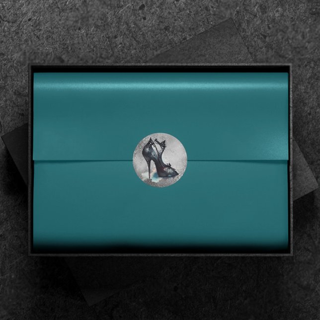 Sticker Rond Goth Vogue Grunge | Turquoise Splash Stiletto haut (Créateur téléchargé)