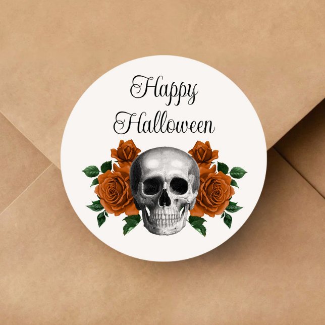 Sticker Rond Gothic Floral Skull Halloween (Gothic Floral Skull Halloween Classic Round Sticker)